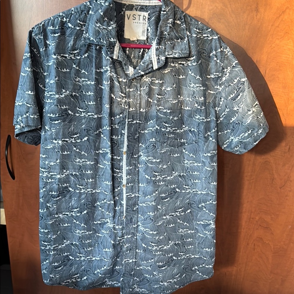 Blue Patterned Men's Button Down Shirt